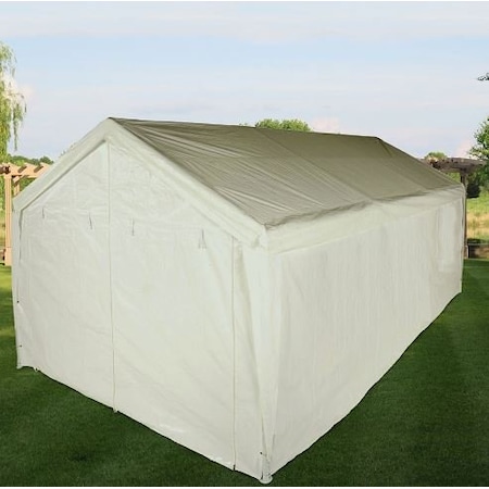 Impact Canopy Garage Heavy Duty Carport 10 In 8 FT x 20 In, 8 Legs, Steel Pipes, White Cover 070018010